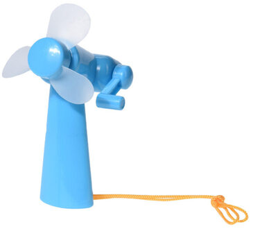 Mini ventilator/handventilator - 11 cm - met draaimechaniek - Blauw - Verkoeling in zomer