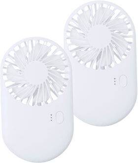 Mini ventilator houder Fanger - 2x - wit - 7 x 13 x 3 cm - verkoeling in zomer