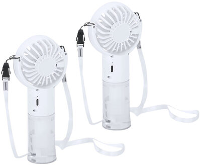 Mini ventilator sproeier Youri - 2x - wit - 7 x 16 x 3 cm - verkoeling in zomer