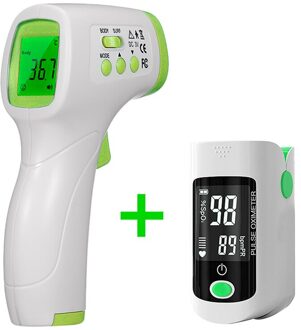 Mini Vingertop Pulse Oximeter Polsslag Bloedzuurstofverzadiging Monitor Tft Lcd-scherm Digitale Infrarood Voorhoofd Thermometer groen