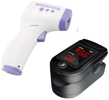 Mini Vingertop Pulse Oximeter Polsslag Bloedzuurstofverzadiging Monitor Tft Lcd-scherm Digitale Infrarood Voorhoofd Thermometer