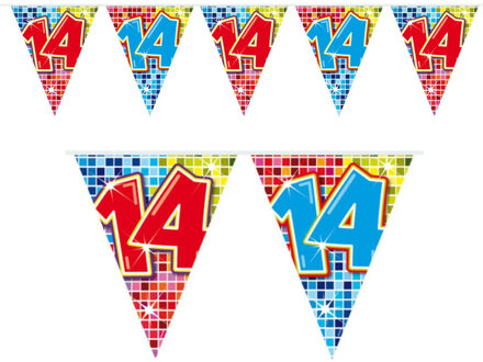 Mini vlaggenlijn 14 jaar - 3 meter - plastic - 14e verjaardag slinger