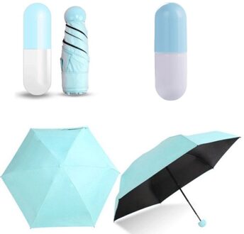 Mini Vouwen Capsule Kleine Paraplu Met Pil Pakket Box Pocket Parasol Regen Anti-Uv Draagbare Reizen Paraplu Zonnige Regenachtige Dag Blauw