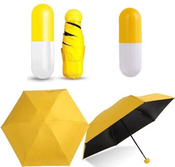 Mini Vouwen Capsule Kleine Paraplu Met Pil Pakket Box Pocket Parasol Regen Anti-Uv Draagbare Reizen Paraplu Zonnige Regenachtige Dag geel
