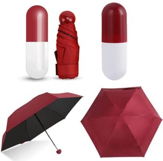 Mini Vouwen Capsule Kleine Paraplu Met Pil Pakket Box Pocket Parasol Regen Anti-Uv Draagbare Reizen Paraplu Zonnige Regenachtige Dag Rood