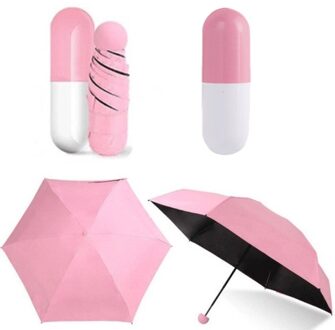 Mini Vouwen Capsule Kleine Paraplu Met Pil Pakket Box Pocket Parasol Regen Anti-Uv Draagbare Reizen Paraplu Zonnige Regenachtige Dag Roze