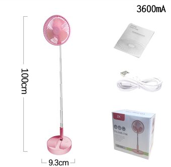 Mini Vouwen Telescopische Fan Usb Oplaadbare Student Draagbare Kleine Vloer Ventilator Slaapzaal Bed Office Desktop Thuis Vouwen Fan roze 3600mAh