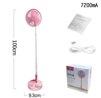 Mini Vouwen Telescopische Fan Usb Oplaadbare Student Draagbare Kleine Vloer Ventilator Slaapzaal Bed Office Desktop Thuis Vouwen Fan roze 7200mAh
