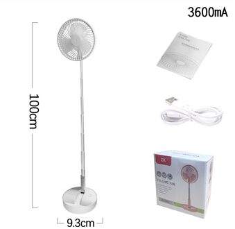 Mini Vouwen Telescopische Fan Usb Oplaadbare Student Draagbare Kleine Vloer Ventilator Slaapzaal Bed Office Desktop Thuis Vouwen Fan wit 3600mAh