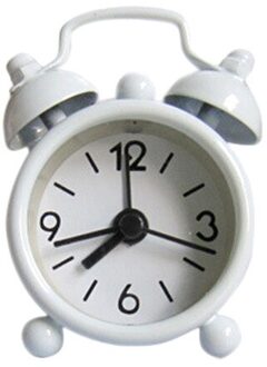 Mini Wekker Elektronische Ronde Nummer Dubbele Bel Tafel Digitale Quartz Klok Huisdecoratie Retro Draagbare Leuke Duurzaam wit