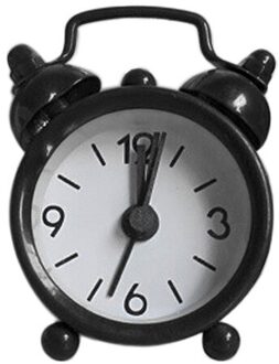 Mini Wekker Elektronische Ronde Nummer Dubbele Bel Tafel Digitale Quartz Klok Huisdecoratie Retro Draagbare Leuke Duurzaam zwart