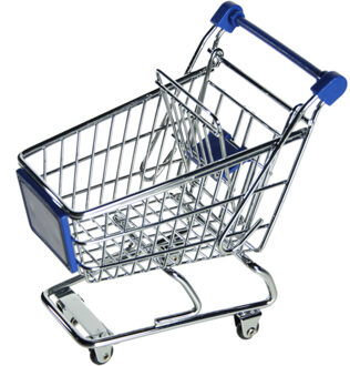 Mini winkelwagentje van metaal - blauw/zilver - 14 x 14 cm