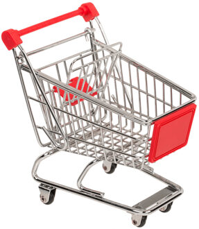 Mini winkelwagentje van metaal - rood/zilver - 14 x 14 cm