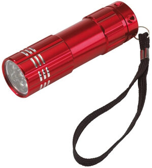 Mini zaklamp - rood - 9 cm - metaal - incl batterijen en koordje - LED
