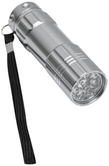 Mini zaklamp - zilver - 9 cm - metaal - incl batterijen en koordje - LED