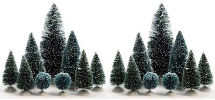 Miniatuur decoratie boompjes 18 stuks - Kerstdorpen Multikleur