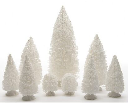 Miniatuur decoratie boompjes besneeuwd 9 stuks - Kerstdorpen Wit