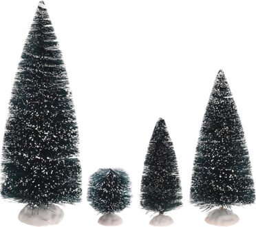 Miniatuur decoratie boompjes besneeuwd 9x - Kerstdorpen