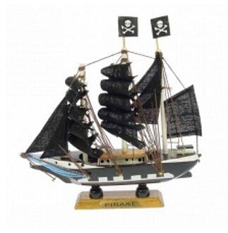 Miniatuur piratenbootje/schip 16 cm - Home decoratie - zwart - Beeldjes Multikleur