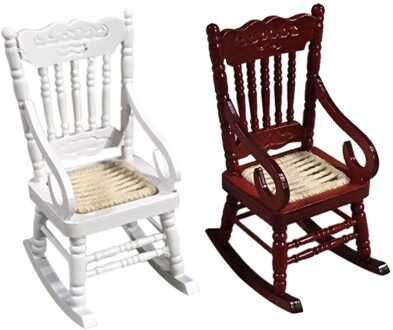 Miniatuur Schommelstoel Houten Meubilair Model Set Poppenhuis Simulatie Mini Meubels Stoel Met Armleuningen wit rood