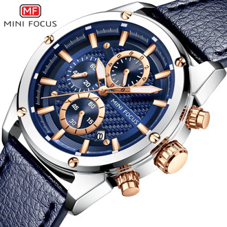 MINIFOCUS Quartz Blue Vogue Business Sports Watches Luxury Brand Men's Army Military Wrist Watch Man Casual Leather Quartz Clock