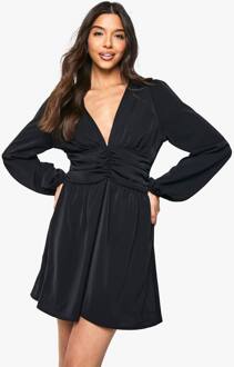 Minijurk Met Diepe V-Hals En Geraffineerde Taille, Black - 38