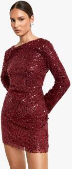 Minijurk Met Uitlopende Mouwen, Strik Op De Rug En Pailletten, Red - 42