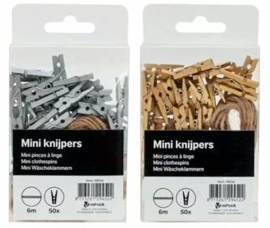 Miniknijpers 2,5 Cm Hout Zilver 50 Stuks