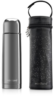Miniland Luxe exclusieve zilveren thermosfles voor 500 ml vloeistoffen met chroomeffect en premium koeltas, een luxe verpakking