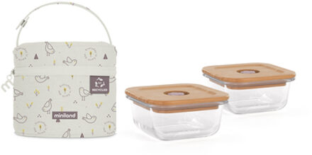 Miniland Voedselcontainerset inclusief transporttas eco square kuiken Beige