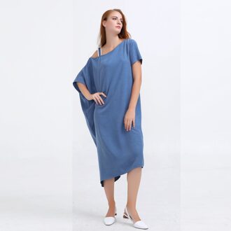 Minimalistische asymmetrische off-the-shoulder losse jurk Hemelsblauw - S