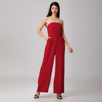 Minimalistische bustier jumpsuit Rood
