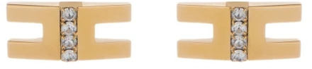 Minimalistische en Moderne Gouden Oorbellen met Parallelle Vorm en Centrale Balk Elisabetta Franchi , Yellow , Dames - ONE Size