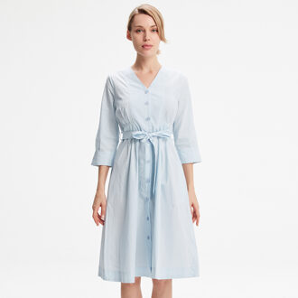 Minimalistische katoenen shirtjurk met geknoopte riem Hemelsblauw