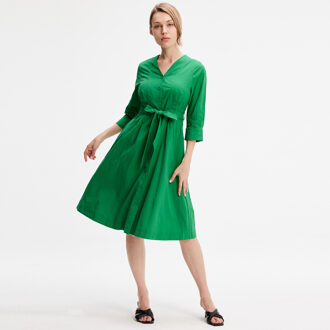 Minimalistische katoenen shirtjurk met geknoopte riem - maat Groen