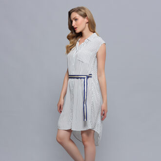Minimalistische mouwloze overhemdjurk met strepenprint Wit - XS
