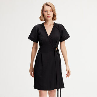 Minimalistische wrap jurk Zwart - S