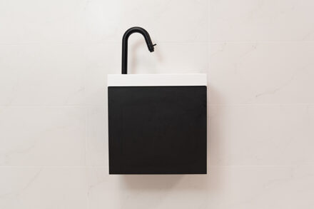 Minimo toiletmeubel 40cm mat zwart met mat witte fontein met kraangat