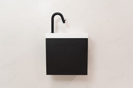 Minimo toiletmeubel 40cm mat zwart met witte fontein met kraangat