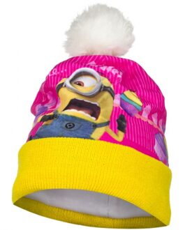 Minions Geel/roze Minion muts met fleece 52 cm