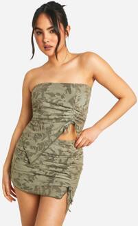 Minirok Met Bloemige Textuur En Geplooide Details, Khaki - 38