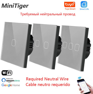 Minitiger EU Standard 1/2/3 Gang Tuya/Smart Life WiFi Wall Light Touch Switch Neutral Wire Wireless Control Touch Light Switch