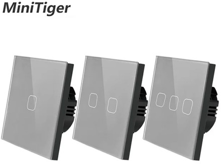 Minitiger EU/UK standard 1/2/3 Gang 1 Way Touch Switch Gray Crystal Glass Panel Touch Switch Light Wall Only Touch Function