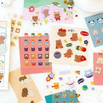 MINKYS Cute 5pcs/lot Transparent PET Bear Scrapbooking Stickers Journals Decorative Sticker Kawaii School Office Stationery