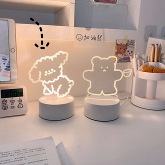 MINKYS Kawaii Lovely Bear Bedside Lamp Reading Aids Curly Dog Night Light Adjustable Lamp Girls Kids Birthday Gift Stationery