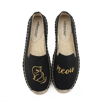 Minmclas Mode Borduren Kat Comfortabele Blauwe Streep Womens Casual Espadrilles Schoenen Ademende Vlas Hennep Canvas Voor Meisjes 8
