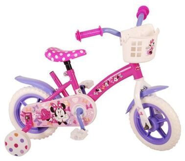 Minnie Cutest Ever! Kinderfiets - Meisjes - 10 inch - Roze/Wit/Paars - Doortrapper - Met mandje