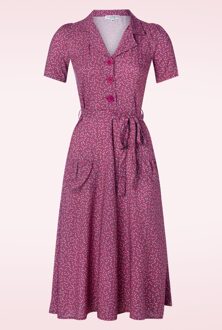 Minouche Revers Midi jurk in paarsrood Rood/Multicolour