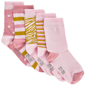 Minymo Sokken Met Print Meisjes Katoen Roze 5 Paar Mt 15-18