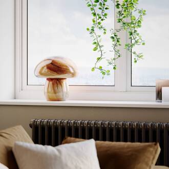 Mira Paddenstoel tafellamp, naturel, glas, E27 natuurlijk, bruin